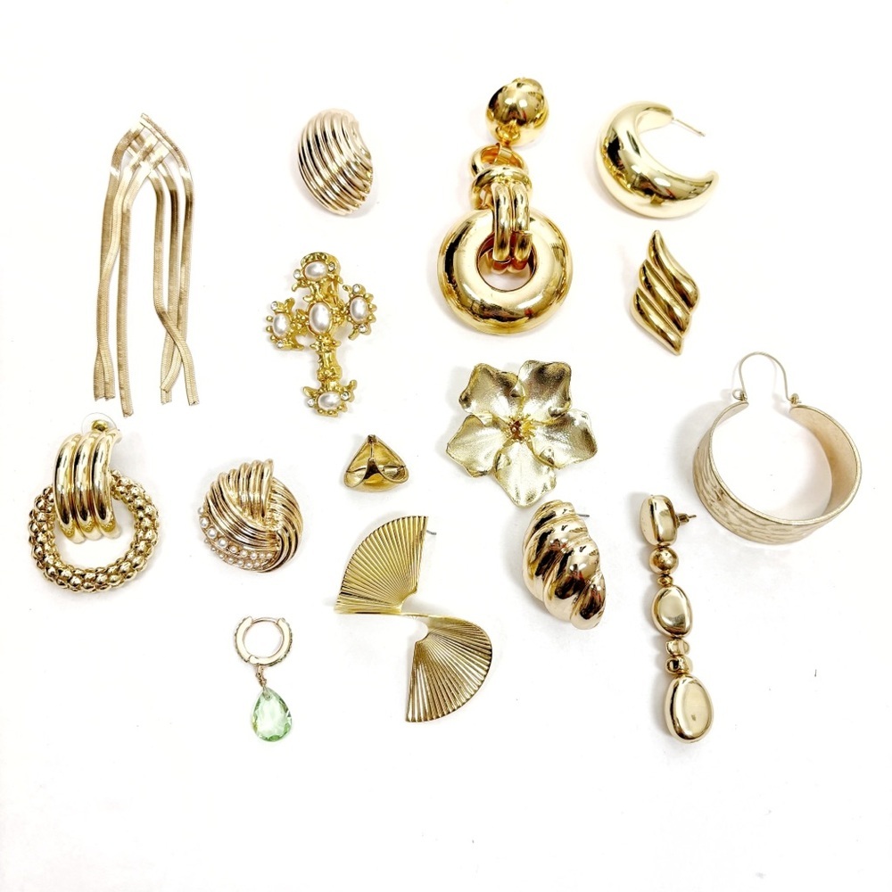 Set Of 15 Revolve Single Earrings Gold Themed